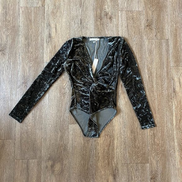 Velvet Like Deep V Neck Bodysuit - Picture 4 of 8